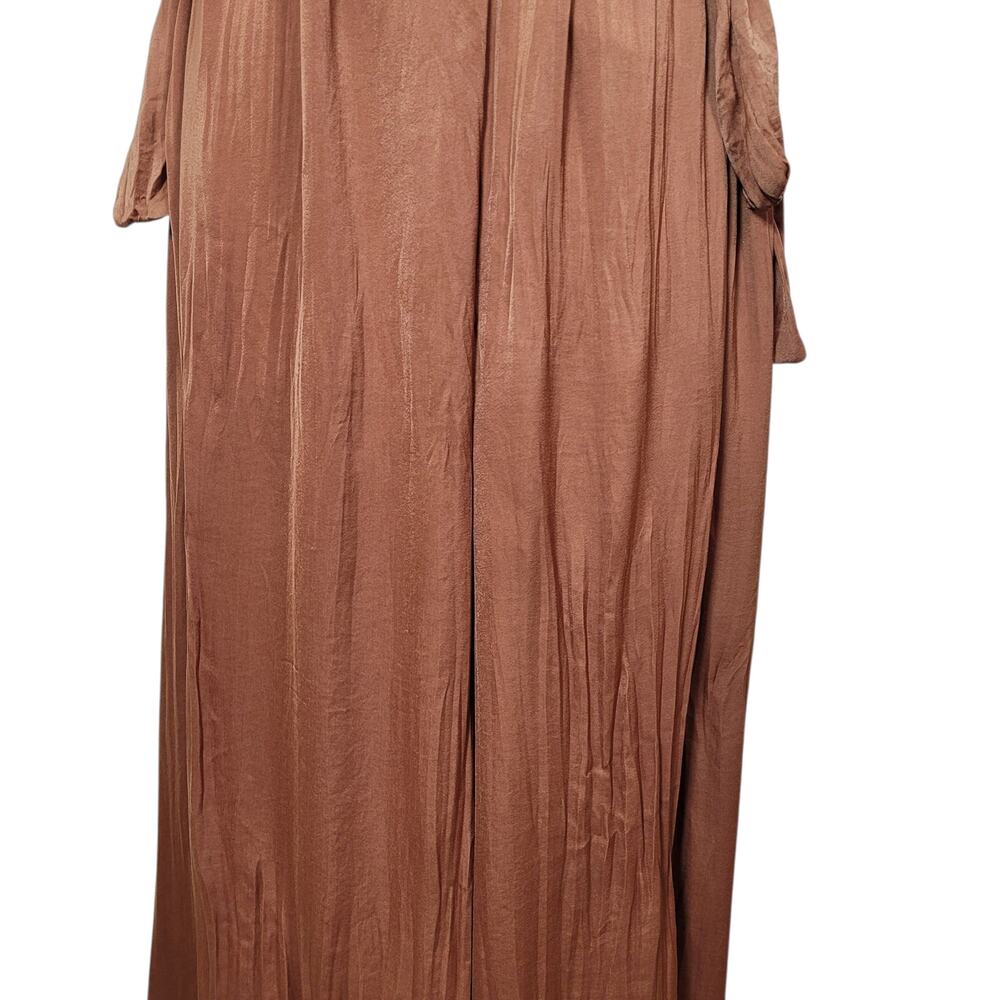Zara Satin Ruffle Pleated Wrinkle Wide Leg Keyhole Boho Chic Jumpsuit Size Large - Picture 4 of 12